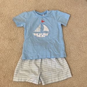 Shrimp and Grits Kids sailboat shirt and shorts set